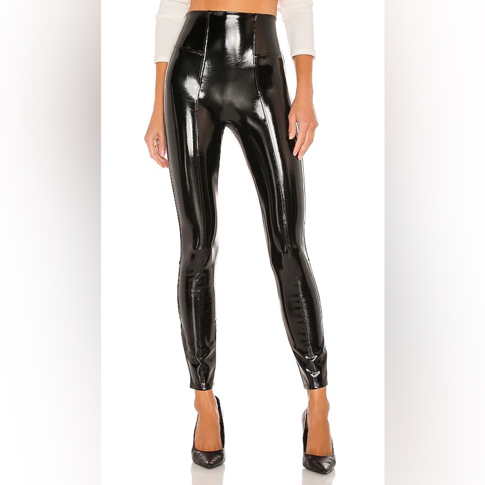 SPANX faux patent leather leggings, black, size L
